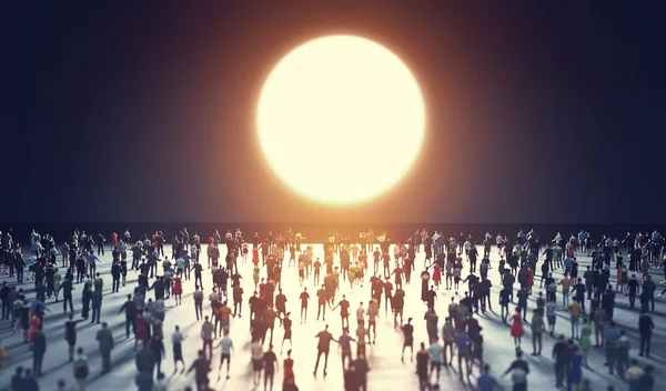 Ludzie Patrzą Wielki Świecący Krąg Ilustracja — Zdjęcie stockowe
