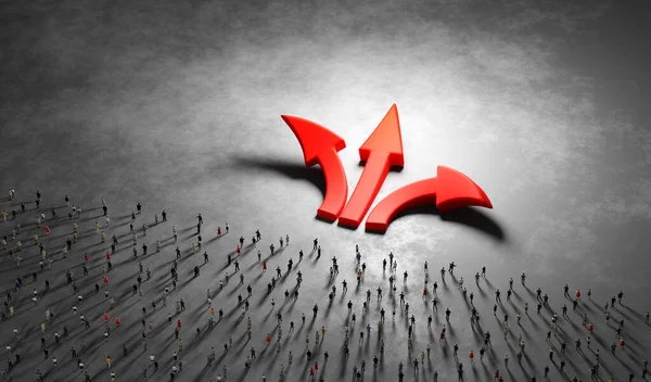 People Make Decision Choose Red Arrows Pointing Different Directions Illustration — Stockfoto
