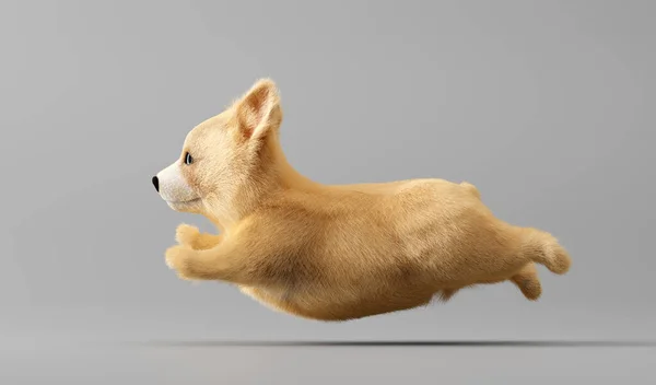 小狗在跑 3D插图 — 图库照片