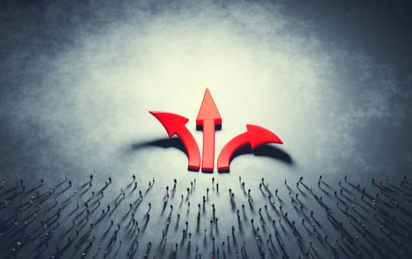 People Make Decision Choose Red Arrows Pointing Different Directions Illustration — Stock fotografie