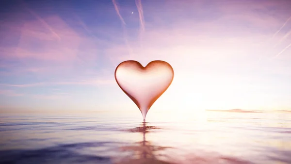 Heart Reflection Water Sunset Valentines Day Theme — Stock Photo, Image