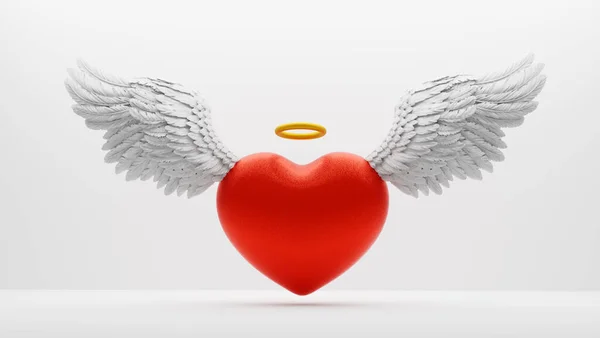 Coração Com Asas Anjo Anel Ouro Símbolo Amor Tema Dia — Fotografia de Stock