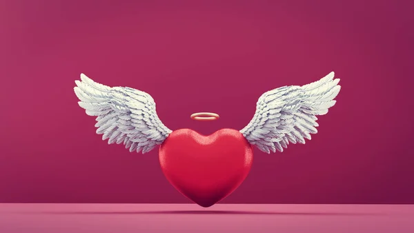 Corazón Con Alas Ángel Anillo Oro Símbolo Amor Tema Día —  Fotos de Stock