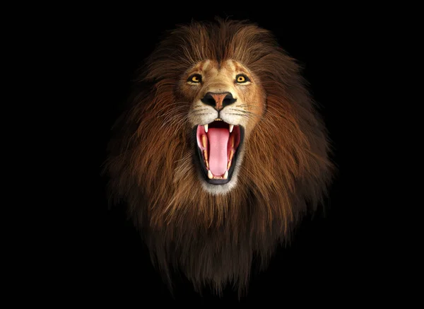 Lion Roaring Portrait Black Illustration — Stockfoto