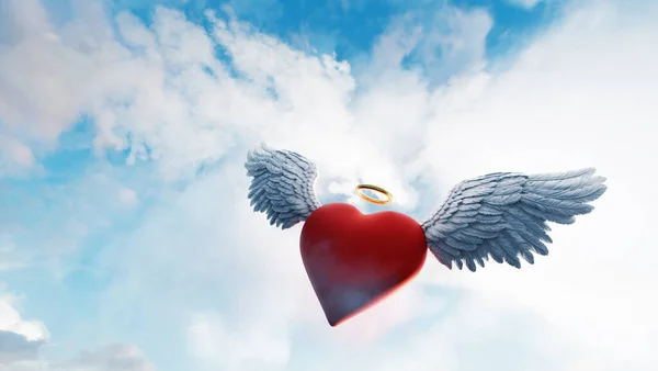 Corazón Con Alas Ángel Anillo Oro Símbolo Amor Volando Las —  Fotos de Stock