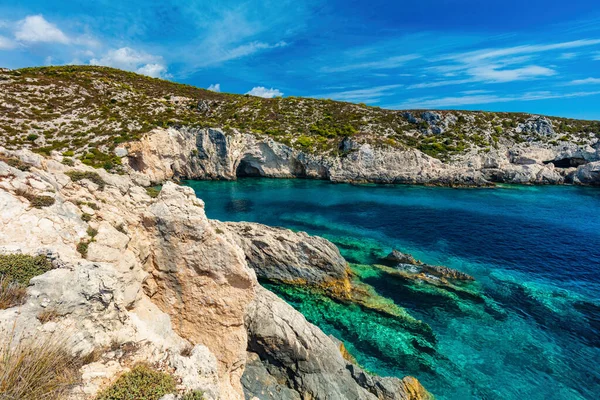 Zakynthos Grecia Laguna Mar Jónica Playa Porto Limnionas Agua Cristalina —  Fotos de Stock