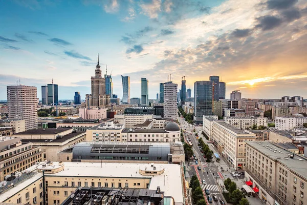 Varšava Polsko Panorama Centra Města Při Západu Slunce — Stock fotografie