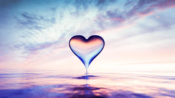 Heart Reflection Water Sunset Valentines Day Theme — Stock Photo, Image