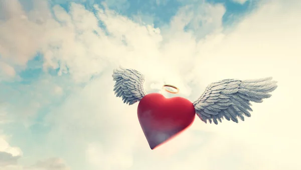 Corazón Con Alas Ángel Anillo Oro Símbolo Amor Volando Las —  Fotos de Stock