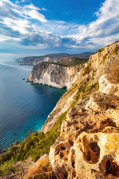 Zakynthos Greece Penhascos Keri Mar Jonian Por Sol Marco Famoso — Fotografia de Stock