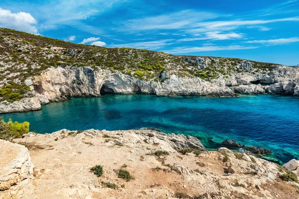 Zakynthos Grecia Laguna Mar Jónica Playa Porto Limnionas Agua Cristalina —  Fotos de Stock