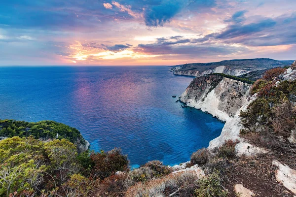 Zakynthos Grecia Acantilados Keri Mar Jónico Atardecer Monumento Famoso —  Fotos de Stock