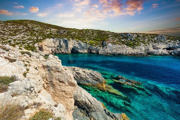 Zakynthos Grecia Laguna Mar Jónica Playa Porto Limnionas Agua Cristalina —  Fotos de Stock