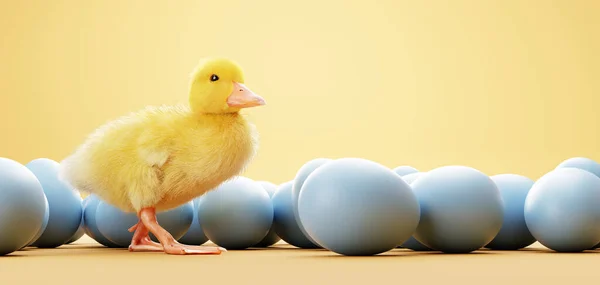 Húsvéti Tojás Csirke Sárga Alapon — Stock Fotó
