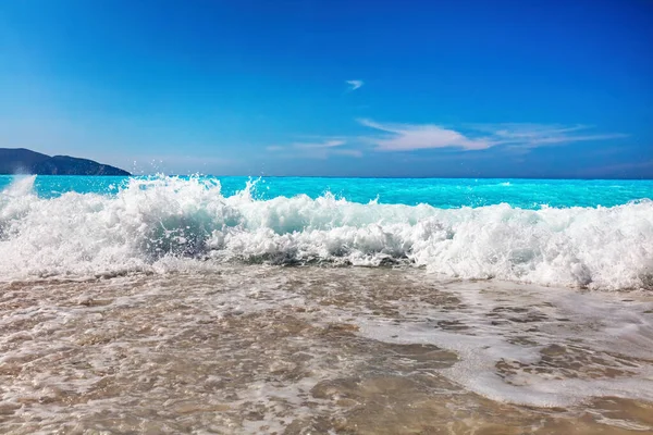 Waves Crashing Ionian Sea Greece Myrtos Beach Kefalonia — Stock Photo, Image