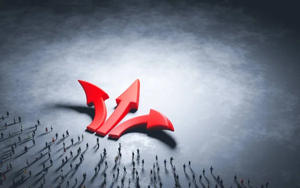 People Make Decision Choose Red Arrows Pointing Different Directions Illustration — Stock fotografie