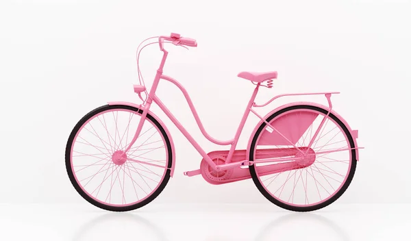 Sepeda Merah Muda Dengan Latar Belakang Dinding Putih Ilustrasi — Stok Foto