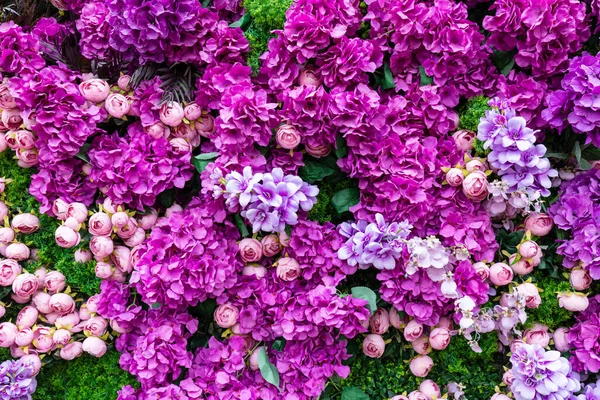 Bloemen Roze Rozen Groene Klaver Muur Achtergrond Bloemenregeling — Stockfoto