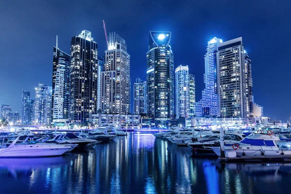 Marina Yachts Skyscrapers Dubai Uae Night United Arab Emirates — Stockfoto