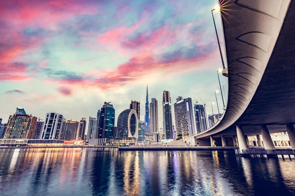 Skyscrapers Highrise Skyline Dubai Uae Downtown Burj Khalifa Sunset — Stockfoto