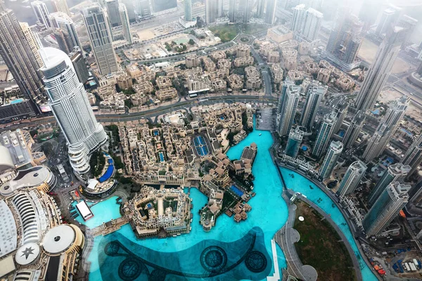 Dubai Uae Aerial Rooftop View Burj Khalifa Famous Fountain Downtown — Fotografia de Stock