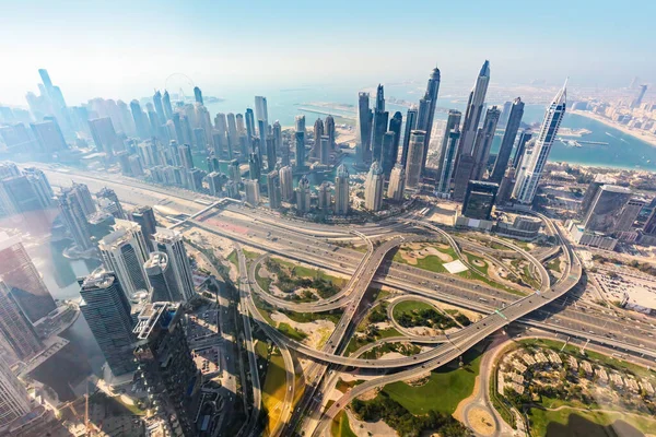 Dubai Aerial View Marina Skyscrapers Sunset Helicopter View — Fotografia de Stock