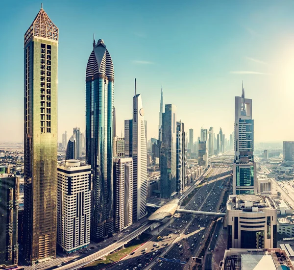 Skyscrapers City Highrise Business Buildings Downtown Dubai Uae Futuristic Architecture — Fotografia de Stock