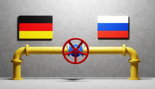 俄罗斯和德国之间的气体传输 阀门在管道上 俄罗斯天然气依赖的概念 — 图库照片
