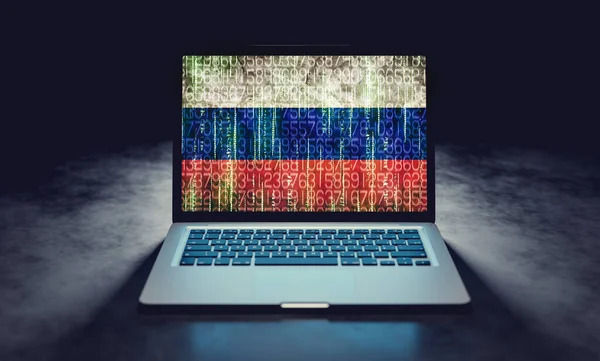 Russian Propaganda Troll Farm Factory Cyber Warfare Laptop Screen — Stock Photo, Image