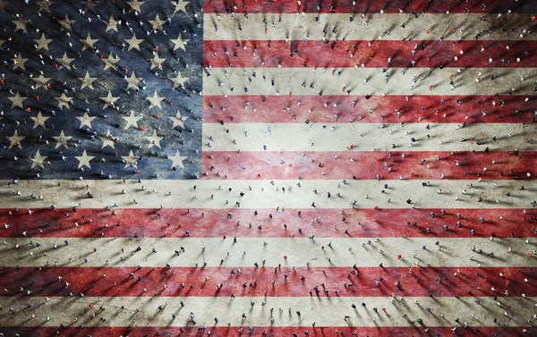 Натовп Людей Прапорі Сша Американське Суспільство Разом Ілюстрація — стокове фото