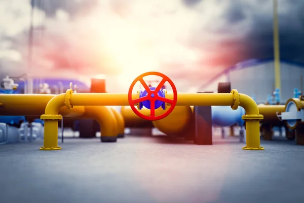 Gasklep Pijpleiding Bij Aardgasstation Industrie — Stockfoto