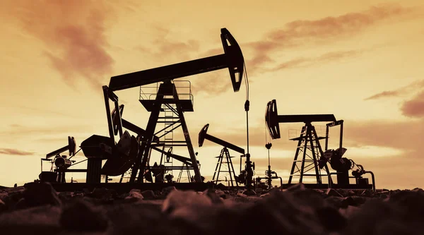 Oljepumpen Fungerar Oljefält Borr Och Petroleumutvinning — Stockfoto