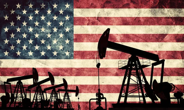 Oil Pump Jack Flag Usa American Petroleum Extraction — Stock Photo, Image