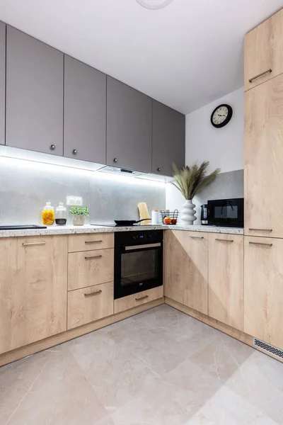 Cozinha Equipada Pequeno Apartamento Novo Design Interiores — Fotografia de Stock