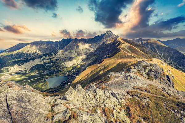 Mountain Peaks Sunset Tatra Mountains Poland View Kasprowy Wierch Stock Picture