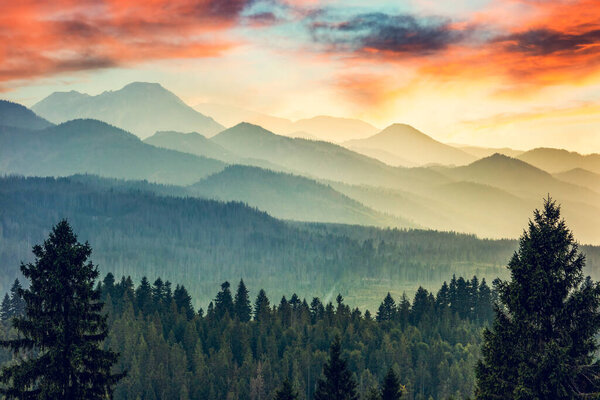 Hills Mountains Landscape Clouds Fog Sunset Tatra Mountains Poland Royalty Free Stock Images
