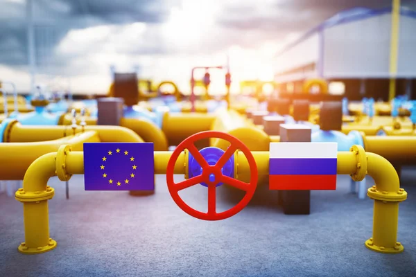 Gasoverdracht Tussen Rusland Ventiel Pijpleiding Concept Van Russische Gasafhankelijkheid — Stockfoto