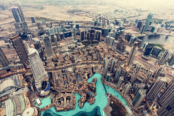 Dubai Uae Aerial Rooftop View Burj Khalifa Famous Fountain Downtown — Fotografia de Stock