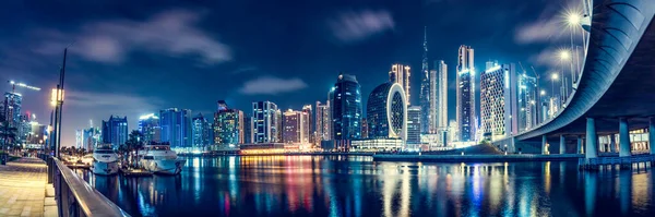 Небоскрёбы Открывают Панораму Города Дубай Бурдж Халифа Ночью — стоковое фото