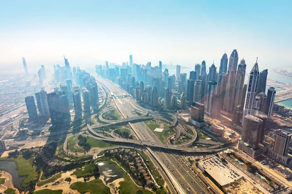 Дубайский Вид Воздуха Небоскребы Пристани Яхт Закате Вид Вертолёт — стоковое фото