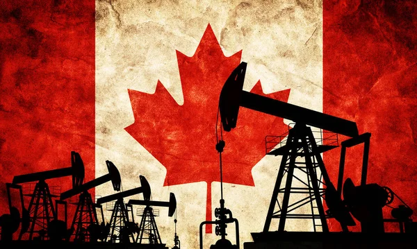 Oil Pump Jack Flag Canada Canadian Petroleum Extraction — Foto de Stock