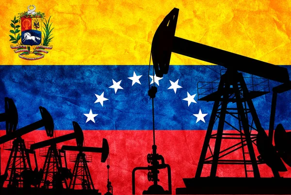 Oil pump jack on flag of Venezuela. Venezuelan petroleum extraction
