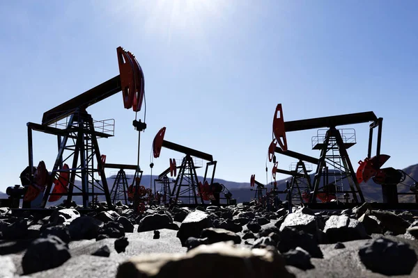 Trabajo Gato Bomba Aceite Campo Petrolífero Perforación Extracción Petróleo — Foto de Stock