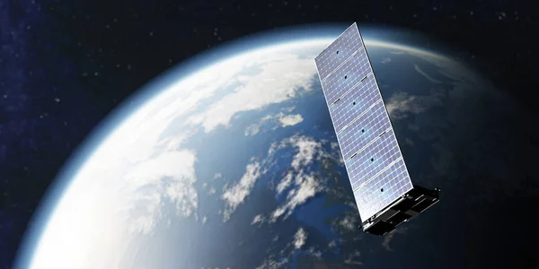 Супутник Інтернет Язку Космосі Біля Землі Рендеринг — стокове фото