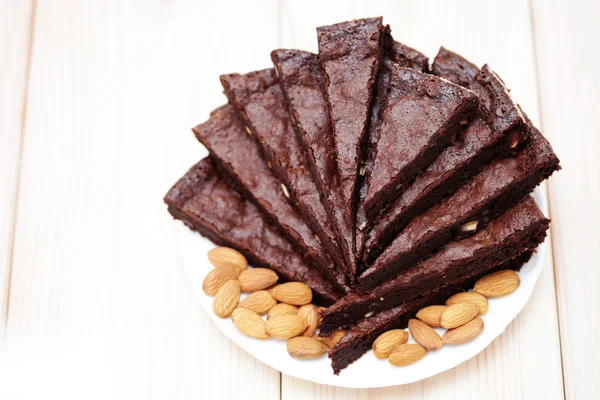 Brownie with almonds — Stock Photo, Image