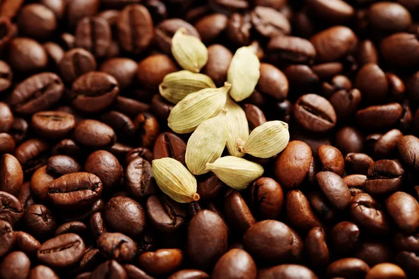 Kaffebönor med kardemumma — Stockfoto