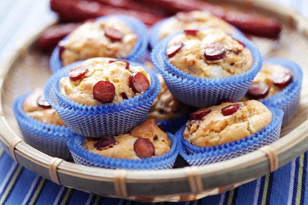 Muffins with sausages — Stock Photo, Image