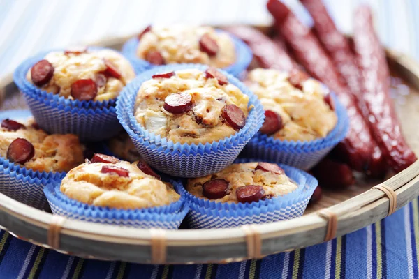 Muffins with sausages — Stock Photo, Image