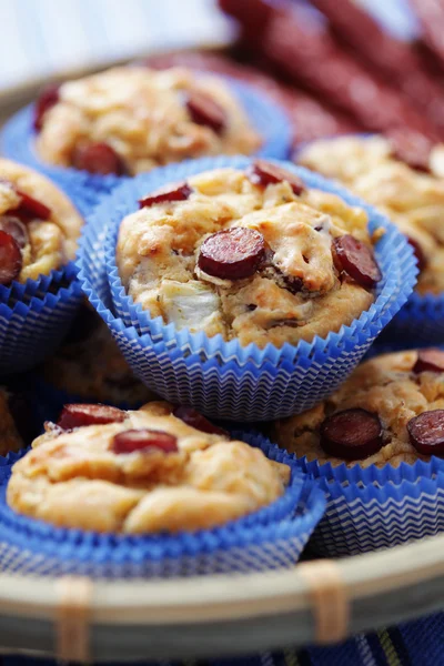 Muffins with sausages — Stock Photo, Image