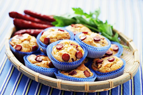 Muffins with sausages — Stock Photo, Image